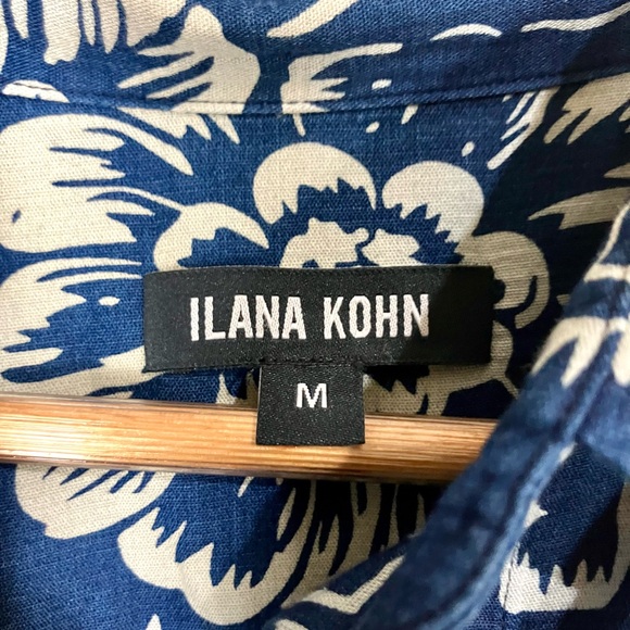 Ilana Kohn Melvin Stone Flower Navy 100% Cotton Long Sleeve Button Down Medium - Picture 2 of 6